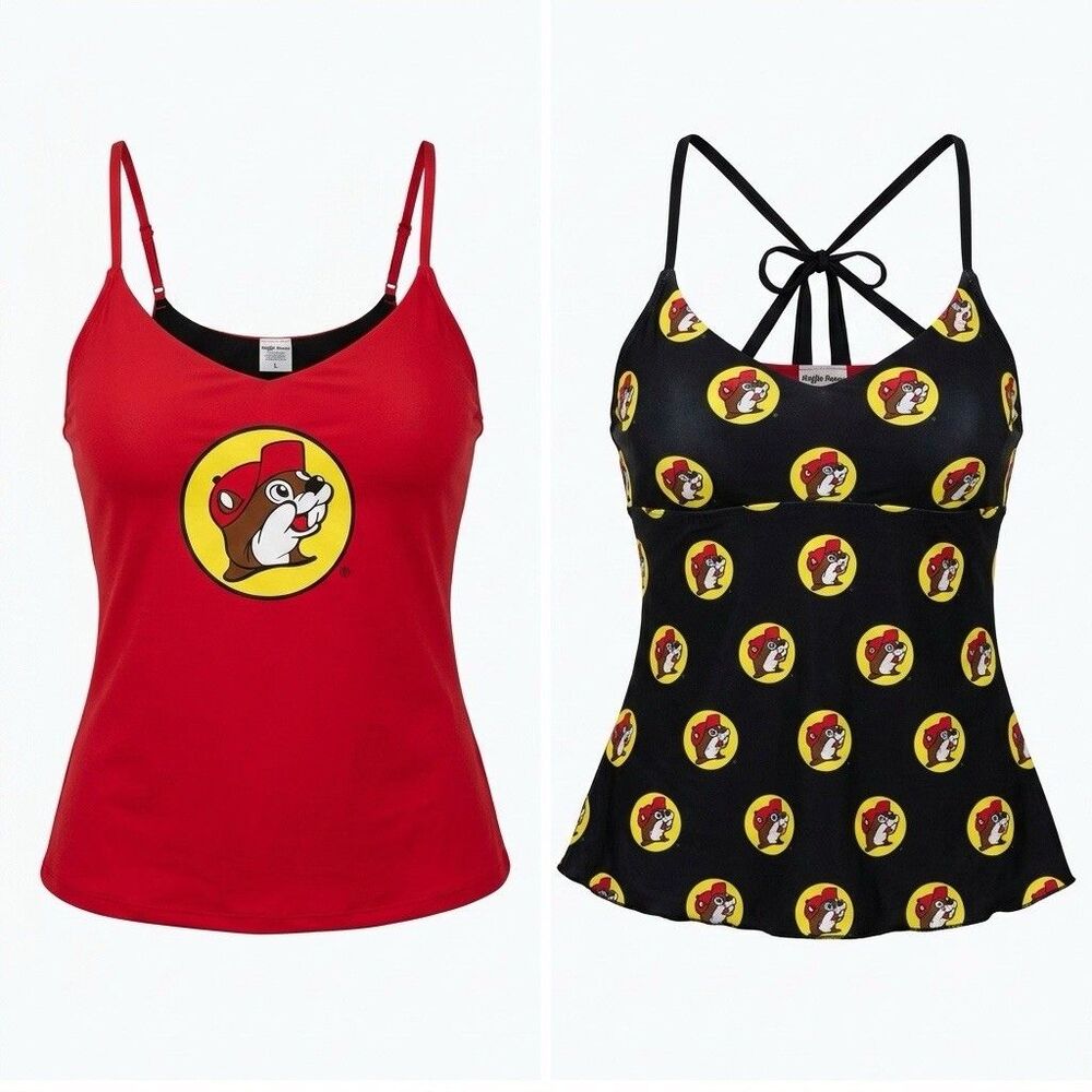 Buc-ee's Reversible Tankini Swim Top - Size XL - Red & Black